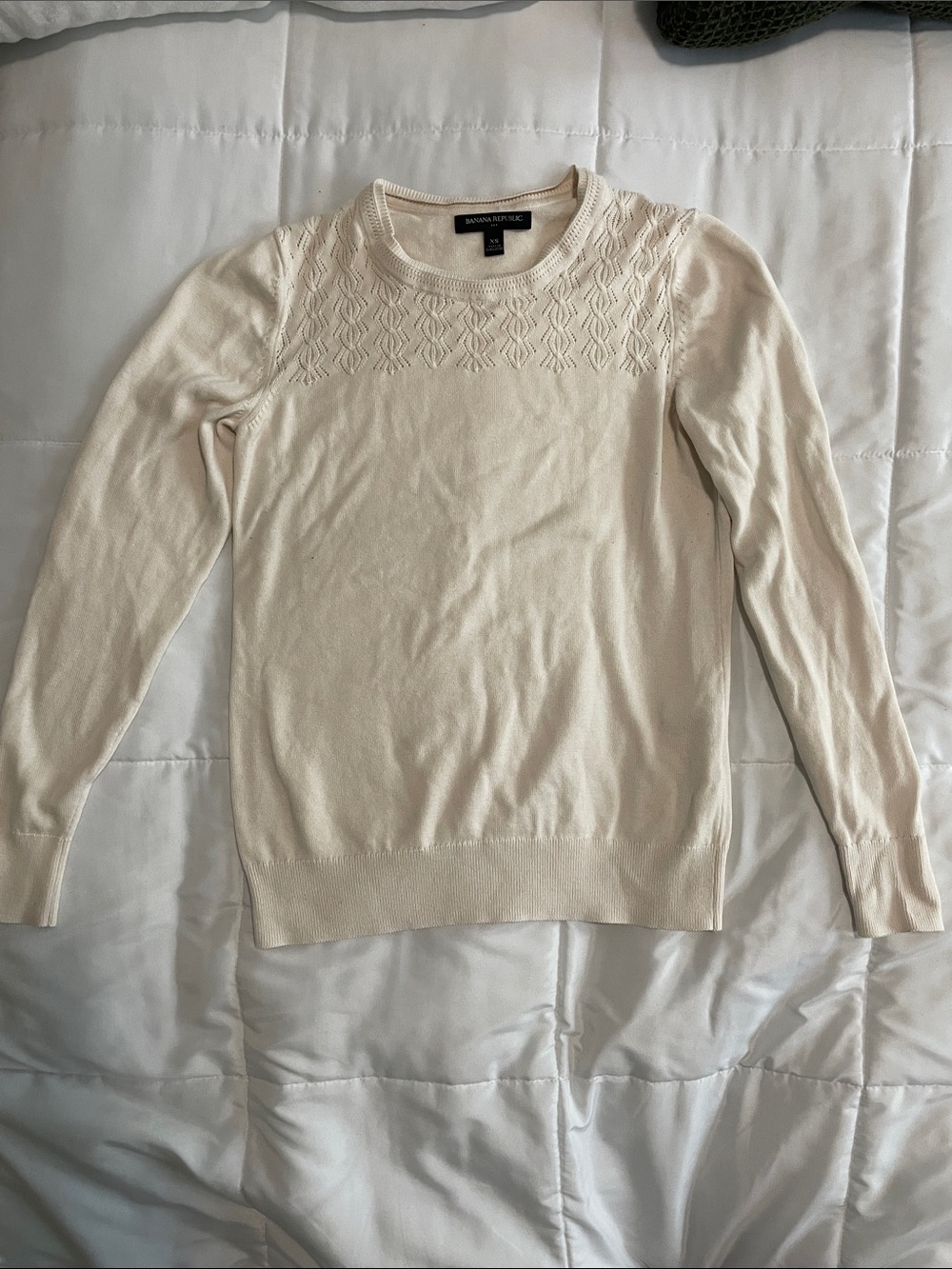 Banana Republic Cream Textured-Yoke Crewneck Sweater